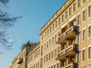 Image of a block of apartments as a starter home